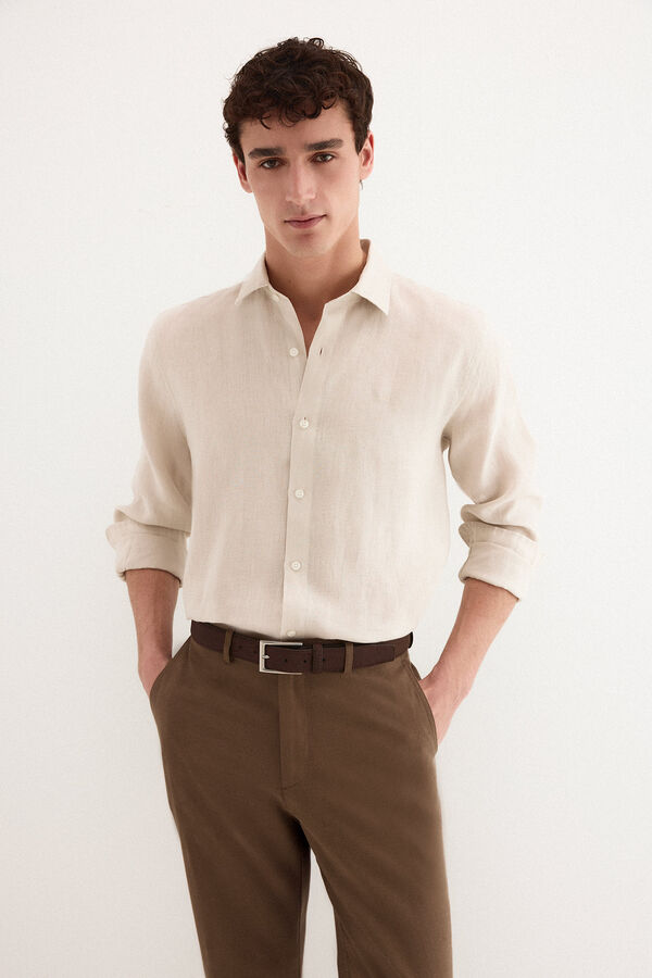 Pedro del Hierro Plain linen shirt Beige