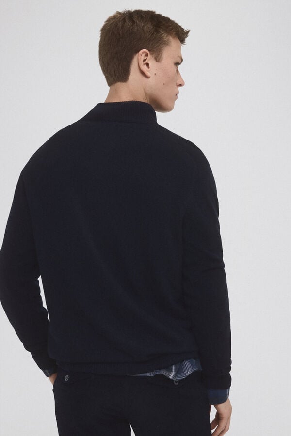 Pedro del Hierro Cashmere/wool buttoned high neck jumper Blue