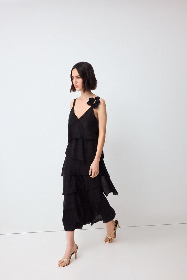 Pedro del Hierro Vestido flor volantes Negro