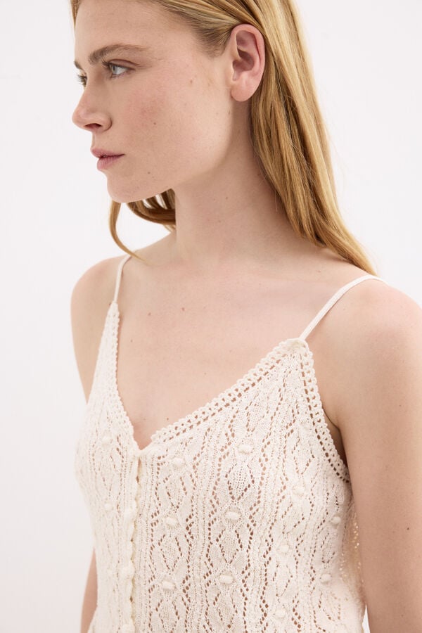 Pedro del Hierro Openwork knit vest top Ecru