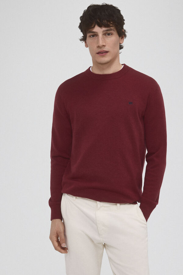 Pedro del Hierro Wool and cashmere round neck jumper Burgundy