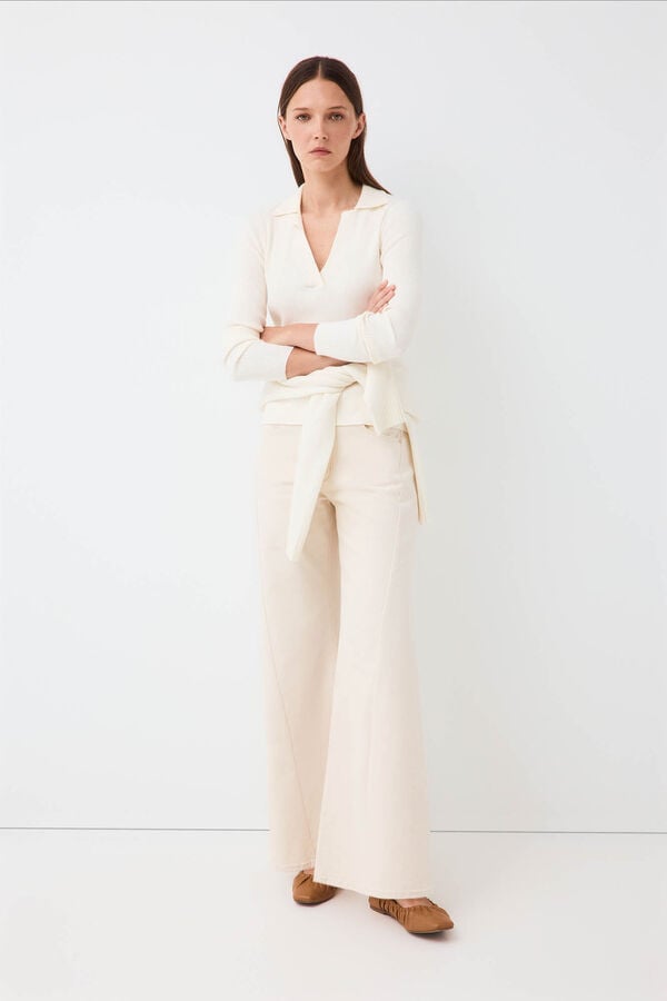 Pedro del Hierro Camisola gola polo crochet Ecru