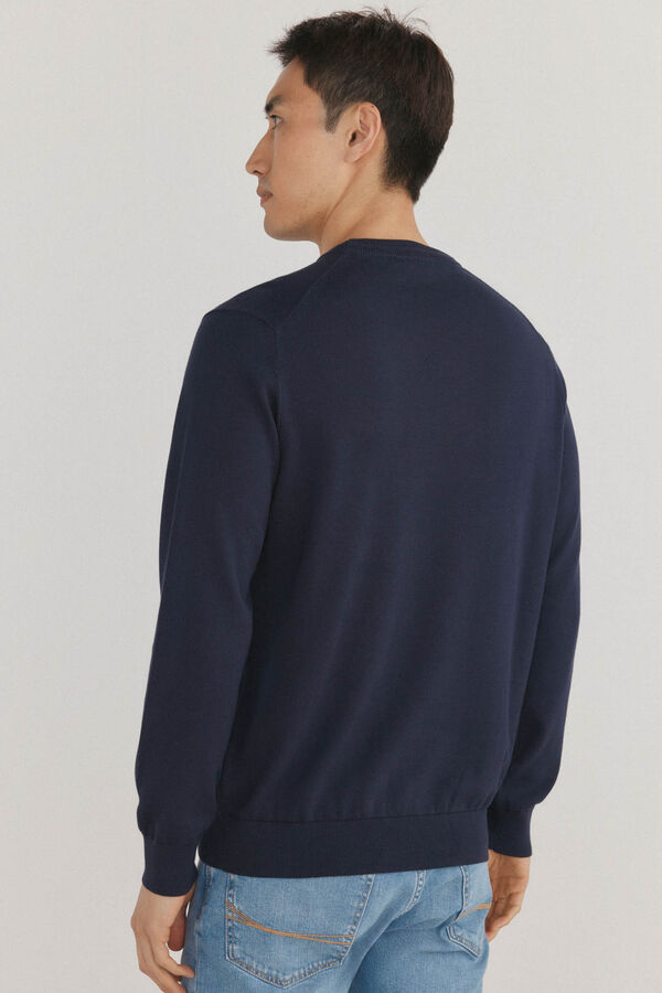 Pedro del Hierro Fine premium cotton round neck sweater Blue