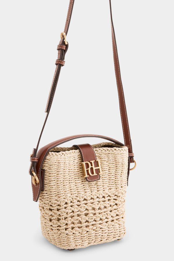 Pedro del Hierro Mala cubo logo efeito r&aacute;fia Ecru