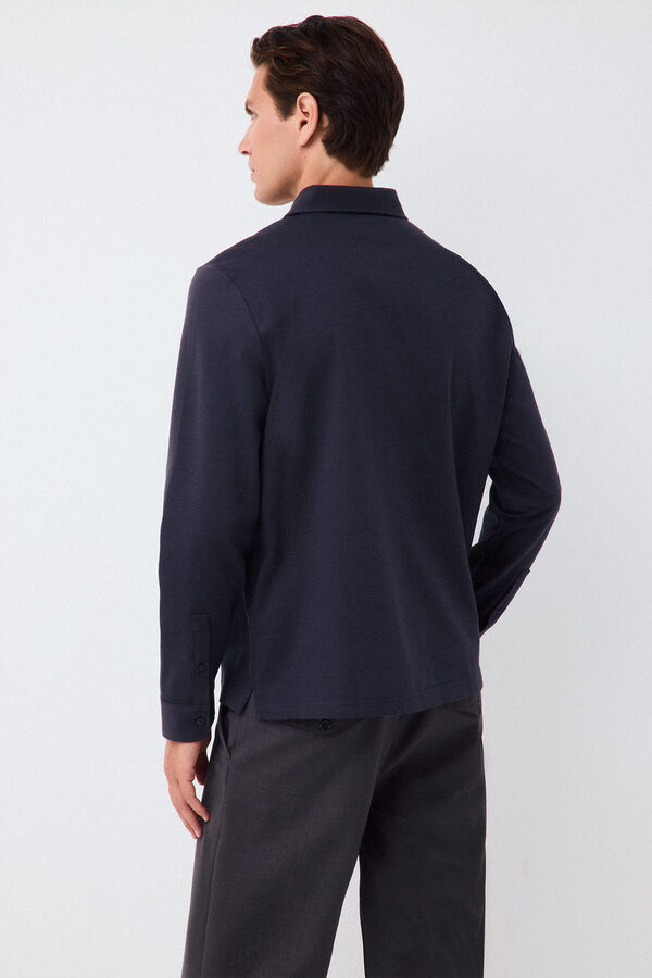 Pedro del Hierro Long sleeve link structure polo shirt Blue