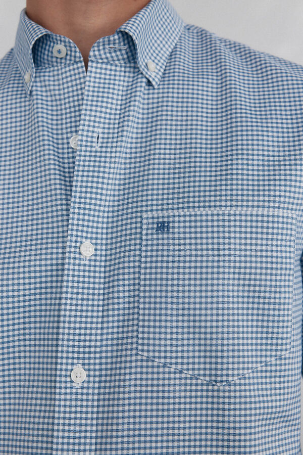 Pedro del Hierro Non-iron Oxford checked shirt Blue