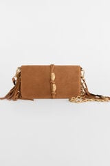 Pedro del Hierro Bandolera piel flecos Marr&oacute;n
