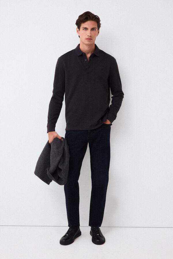 Pedro del Hierro Piqu&eacute; long sleeve polo shirt Grey