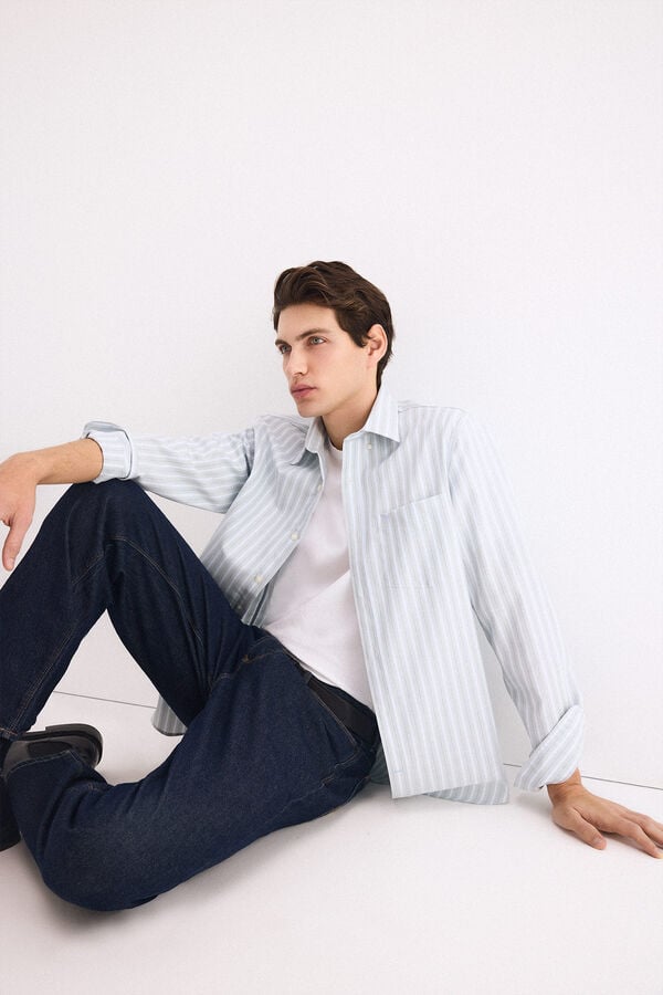 Pedro del Hierro Striped non-iron oxford shirt Green