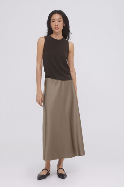 Pedro del Hierro Satin flared midi skirt Beige