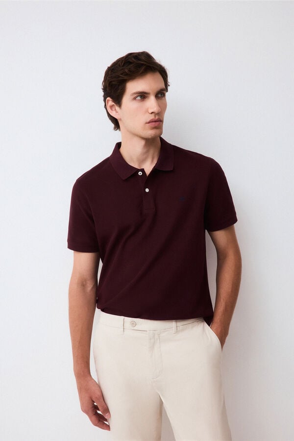 Pedro del Hierro Piqu&eacute; slim fit polo shirt Burgundy