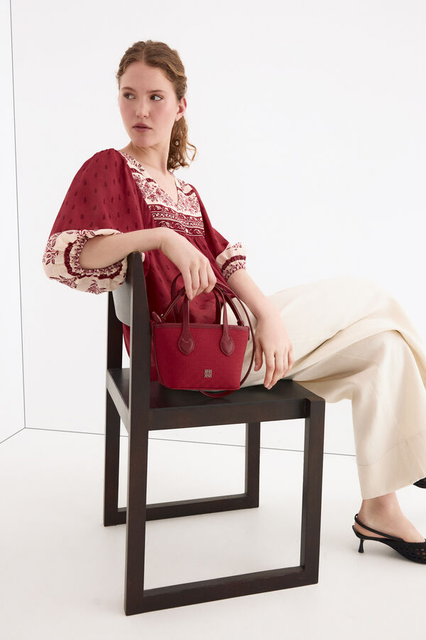 Pedro del Hierro Jacquard mini shopper bag Burgundy