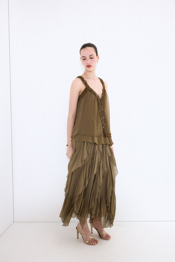 Pedro del Hierro Ruffle strap top Green