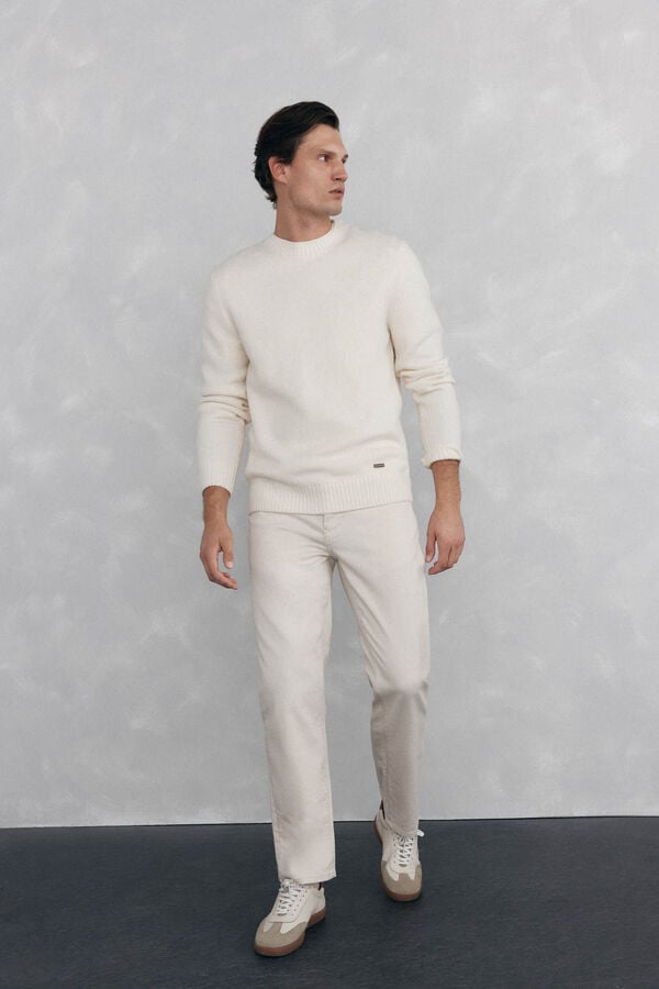 Pedro del Hierro Structured wool round neck sweater Ecru