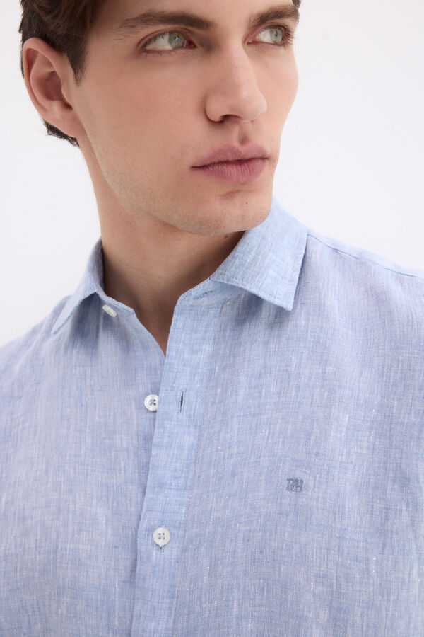 Pedro del Hierro Plain linen shirt Blue