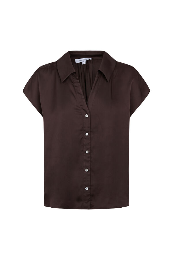 Pedro del Hierro Satin-finish short sleeve blouse Brown