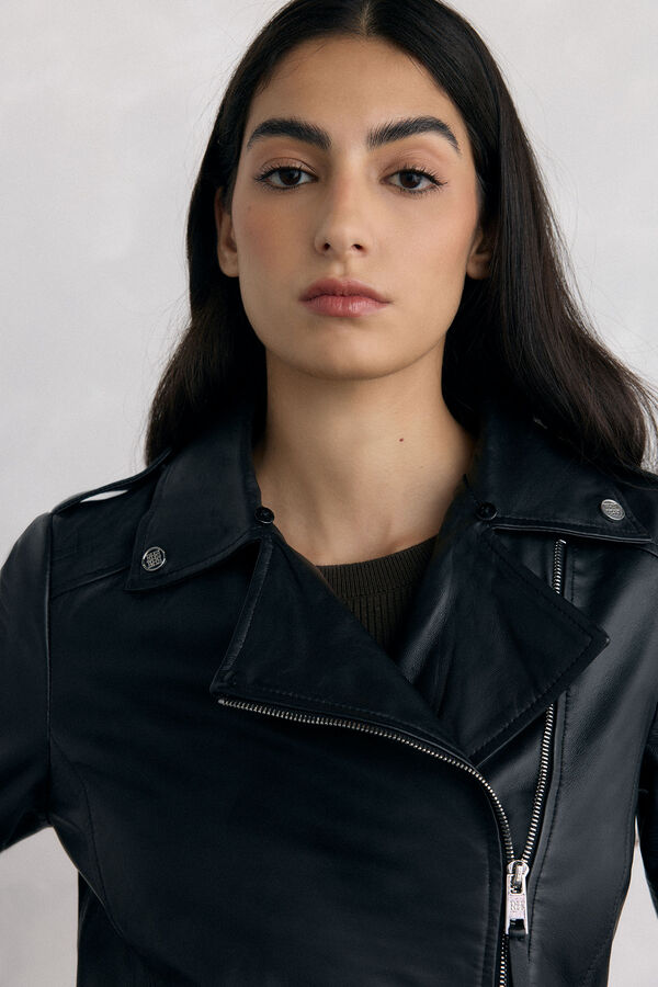 Pedro del Hierro Combined leather biker Black