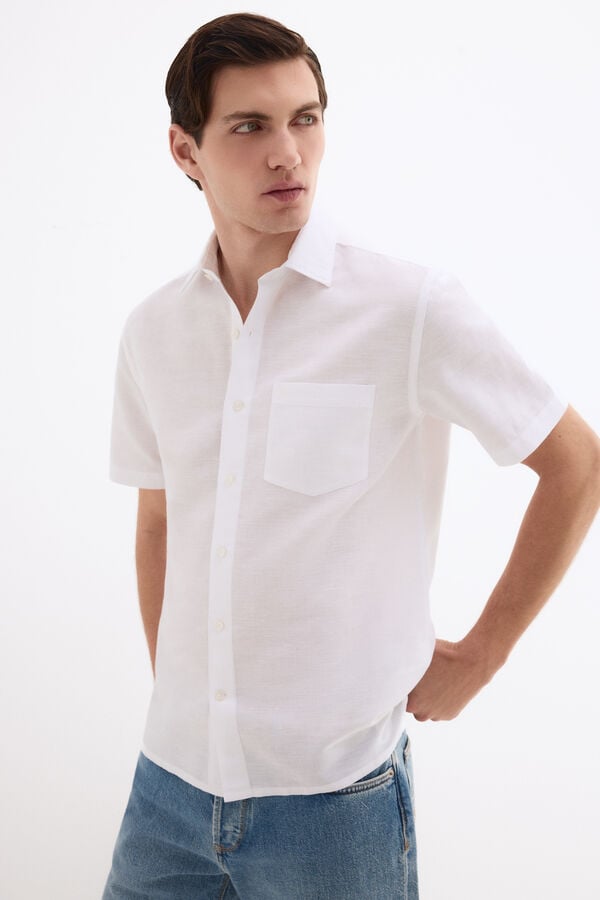Pedro del Hierro Linen cotton plain shirt White