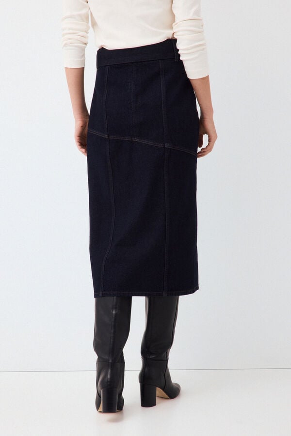 Pedro del Hierro Denim straight skirt with V-shaped cuts Blue