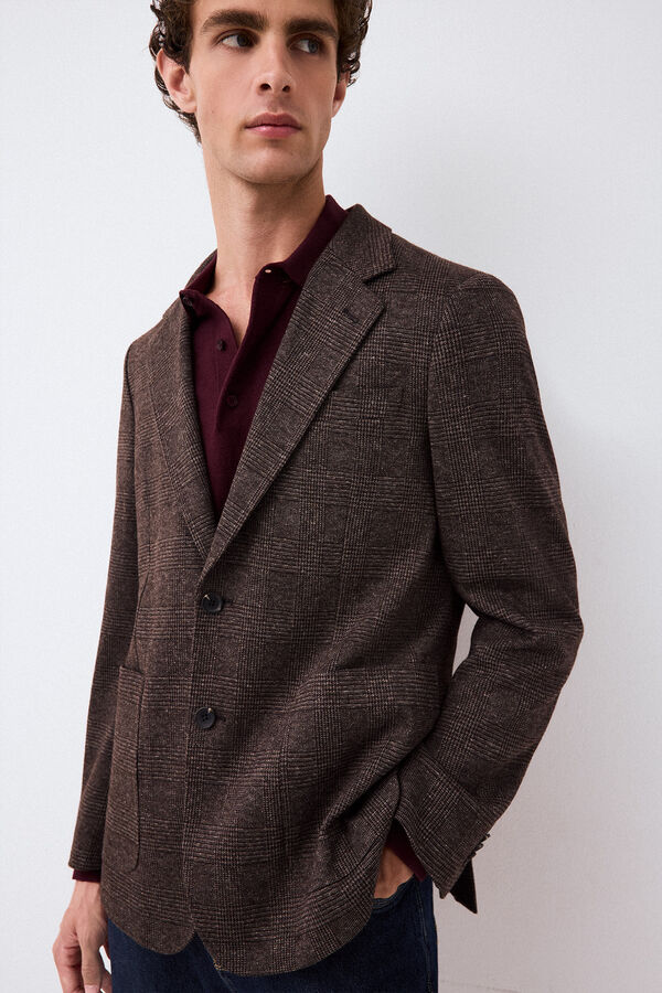 Pedro del Hierro Plaid knit blazer Brown