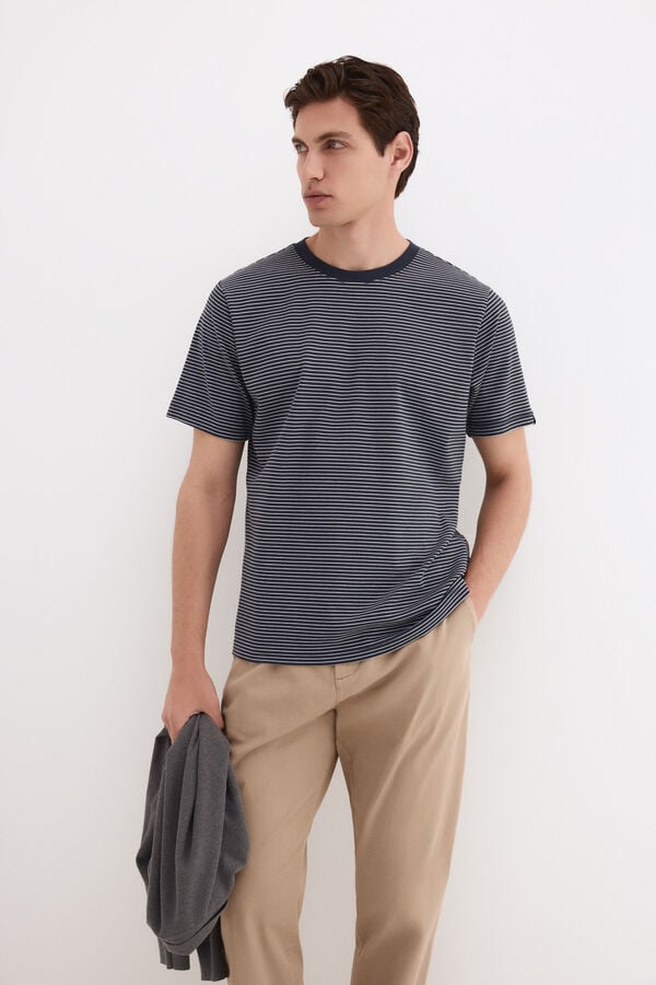 Pedro del Hierro Striped mercerized cotton T-shirt Blue