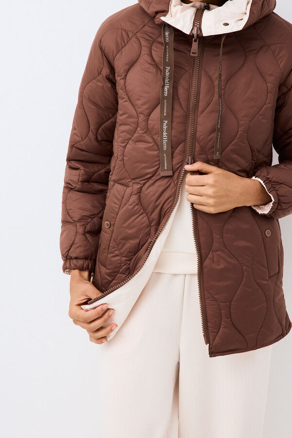 Pedro del Hierro Reversible long hooded parka Brown