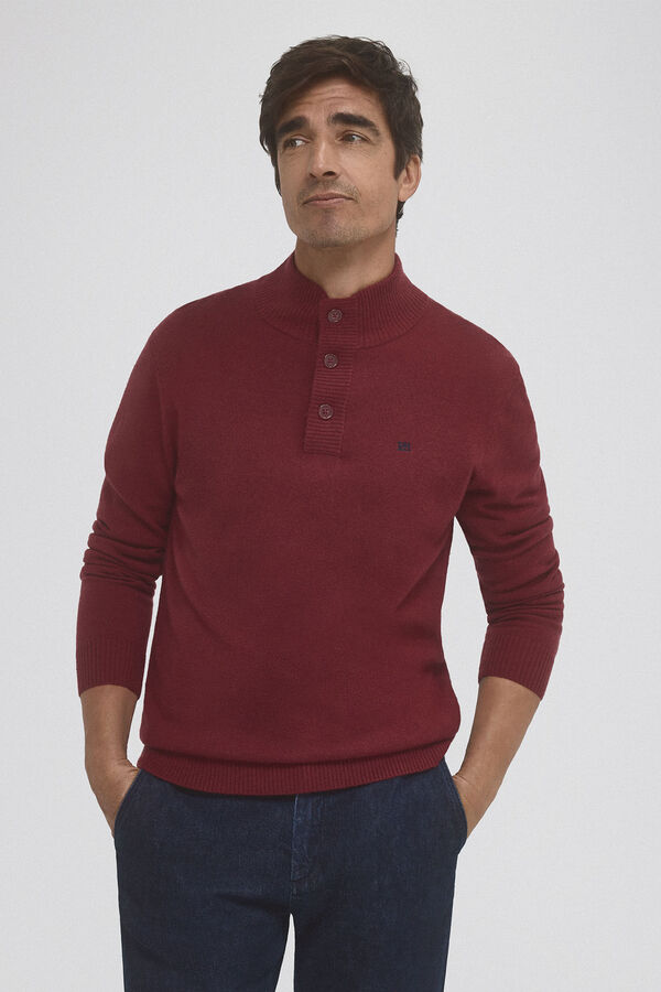 Pedro del Hierro Cashmere/wool buttoned high neck jumper Burgundy