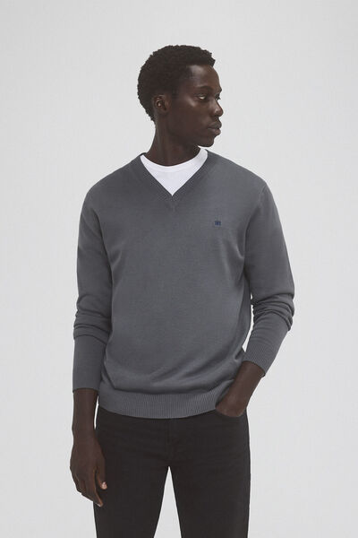 Pedro del Hierro Fine jersey-knit cotton V neck jersey Grey