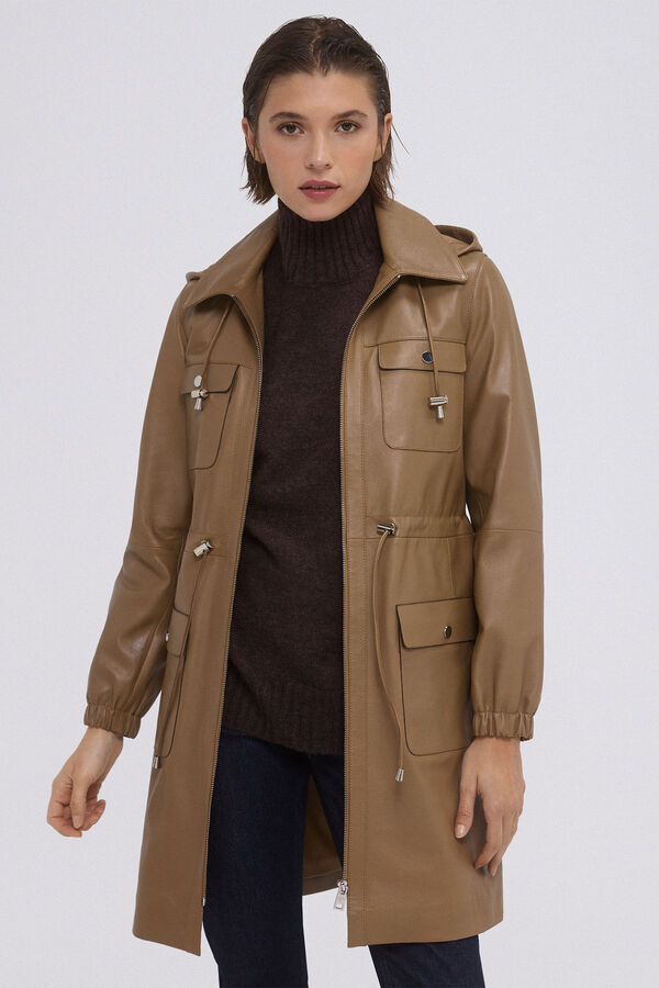 Pedro del Hierro Leather parka Brown