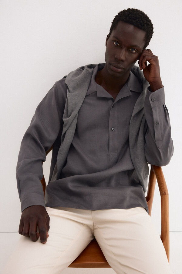 Pedro del Hierro Plain linen T-shirt Grey