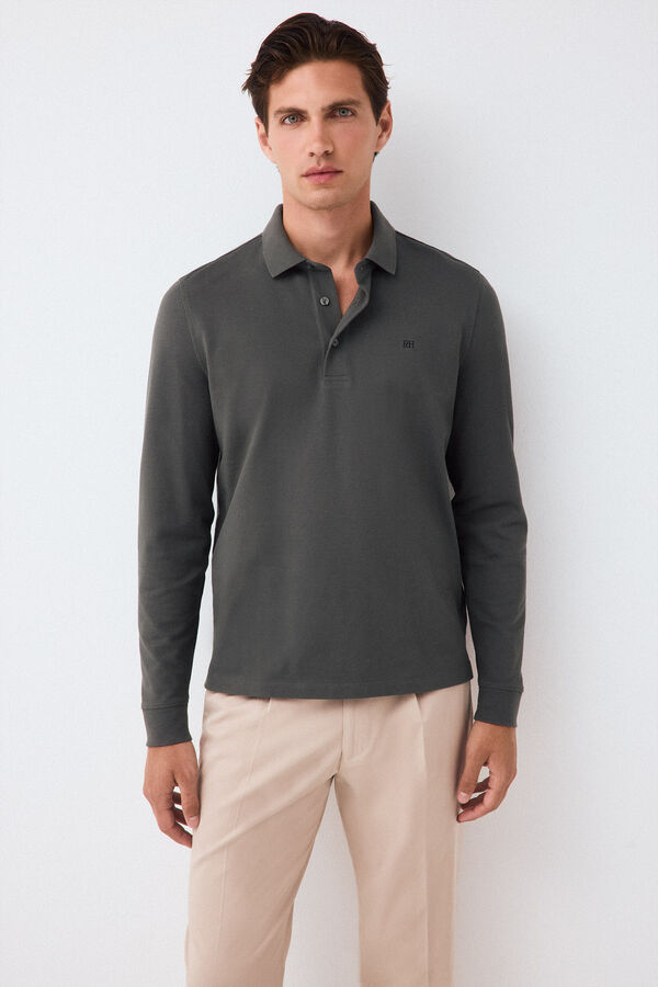 Pedro del Hierro Piqu&eacute; long sleeve polo shirt Green