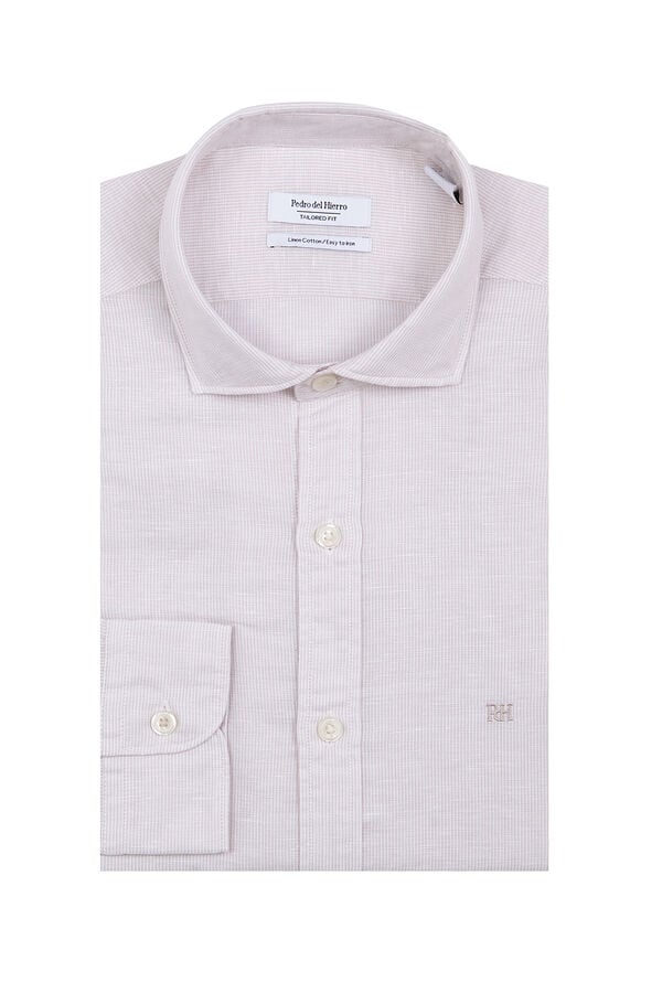 Pedro del Hierro Camisa de vestir rayas lino f&aacute;cil plancha Beige