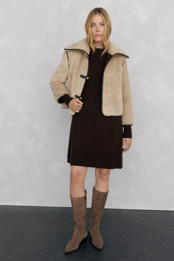 Pedro del Hierro Snap-on fur jacket Ecru
