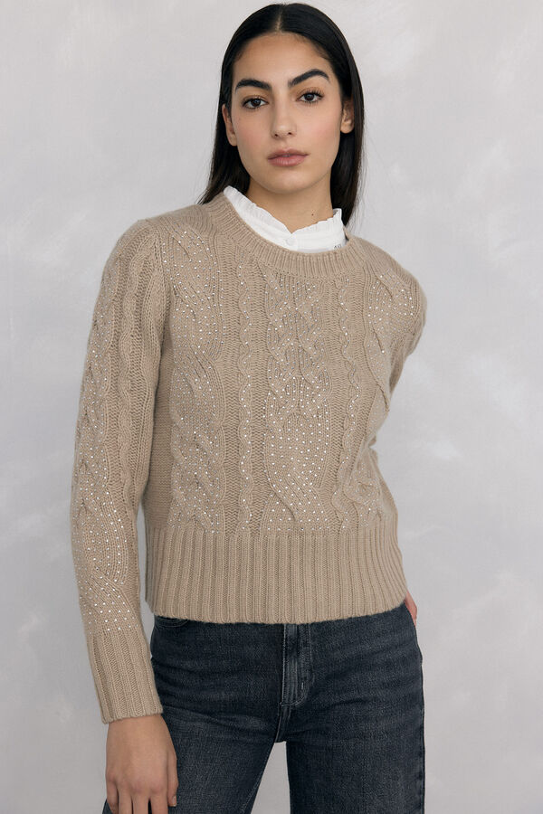 Pedro del Hierro Shiny studded cross-knit knit sweater Green