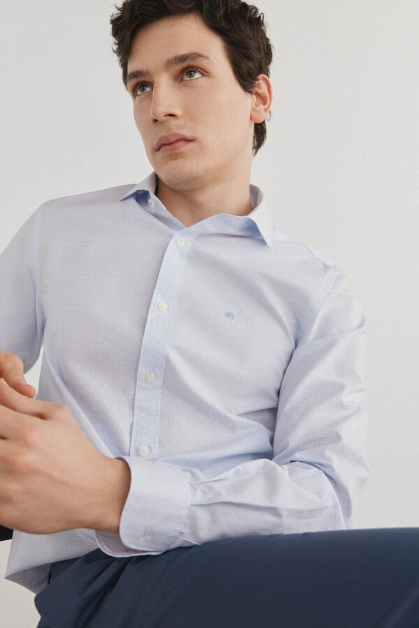 Pedro del Hierro Easy iron plaid shirt + anti-odor slim fit Blue