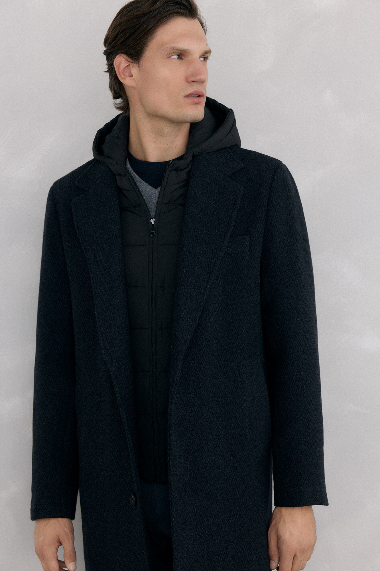 Pedro del Hierro Grey herringbone coat with removable lining 