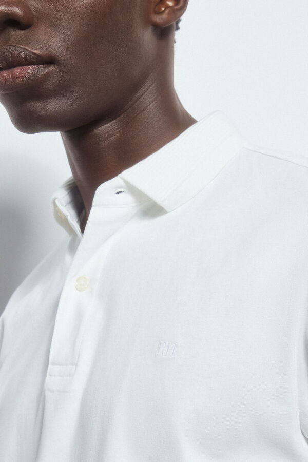 Pedro del Hierro Refined jacquard collar polo shirt  White