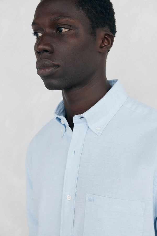 Pedro del Hierro Plain Brushed Oxford Shirt Blue