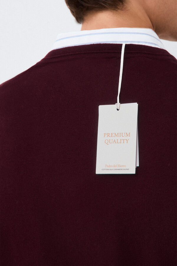 Pedro del Hierro Premium cotton silk cashmere knit jumper Burgundy