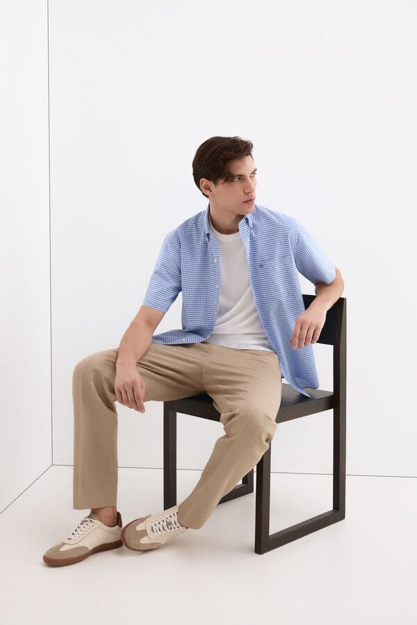 Pedro del Hierro Non iron plaid short sleeve shirt Blue