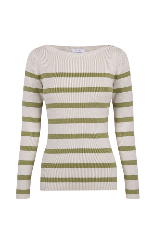 Pedro del Hierro Striped ribbed jumper with buttons Beige