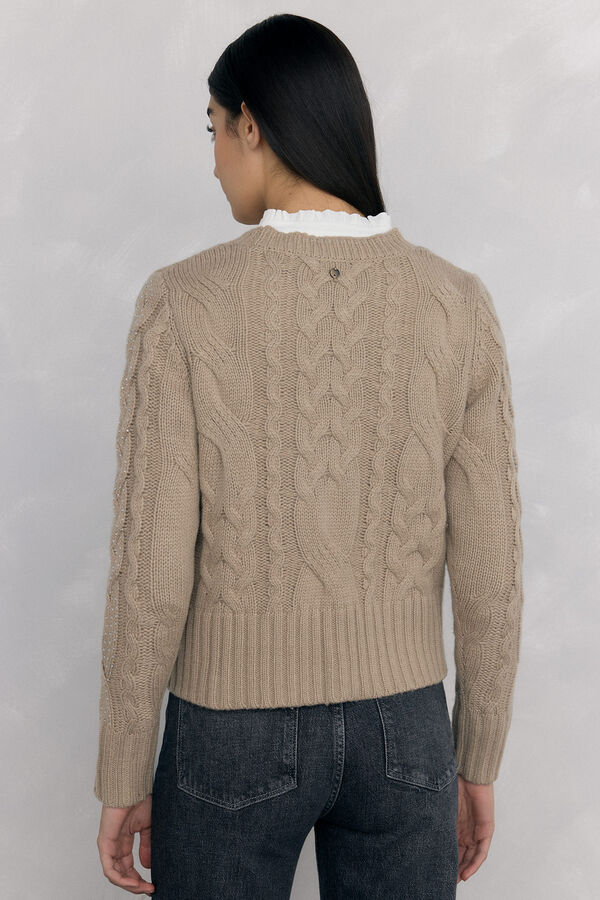 Pedro del Hierro Shiny studded cross-knit knit sweater Green