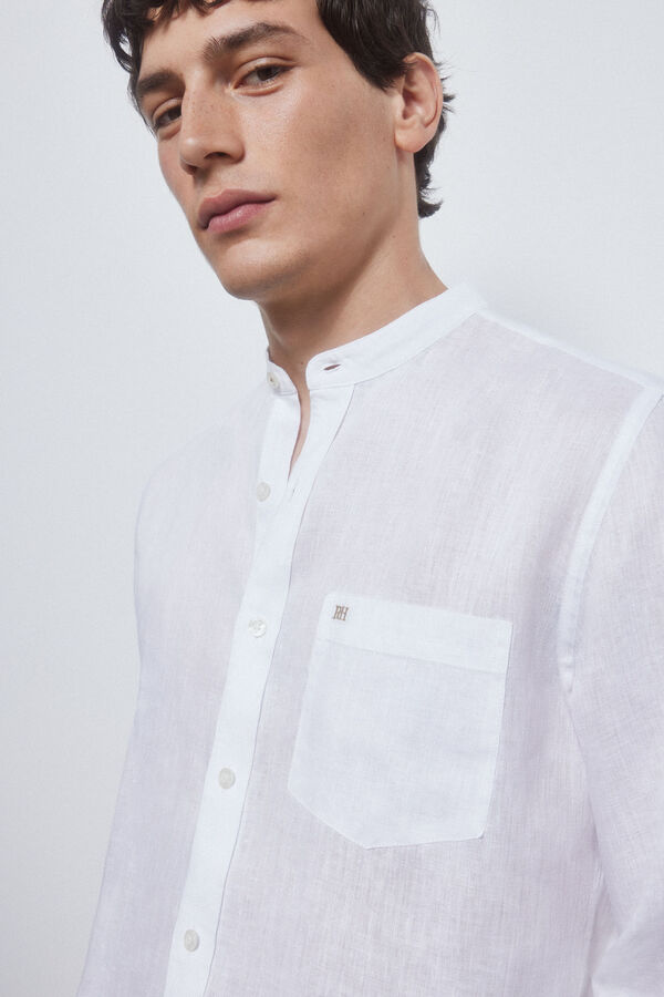 Pedro del Hierro Linen mandarin collar shirt White