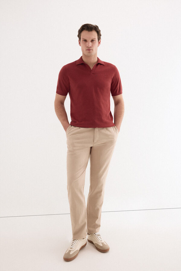 Pedro del Hierro Cotton premium short sleeve polo shirt Burgundy