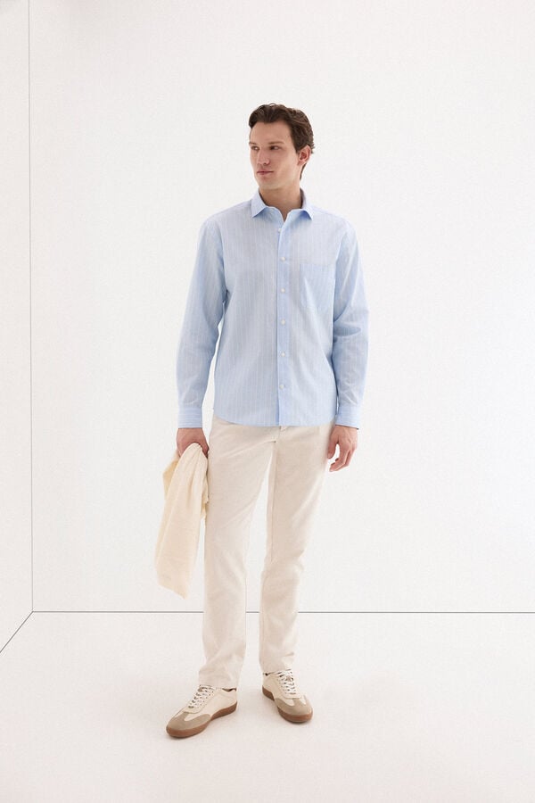 Pedro del Hierro Poplin striped shirt Blue