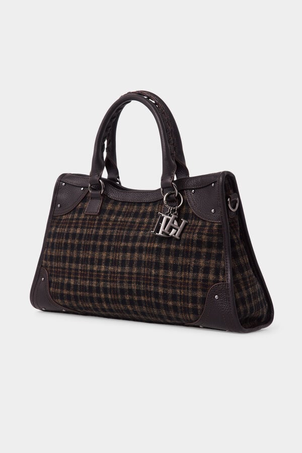 Pedro del Hierro Plaid medium handbag Brown
