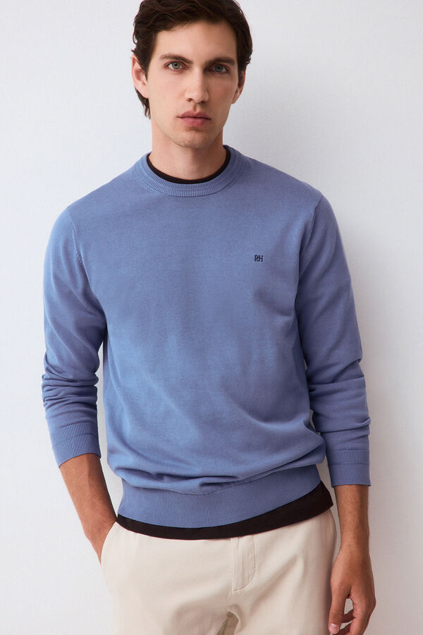 Pedro del Hierro Fine knit premium cotton jumper Blue