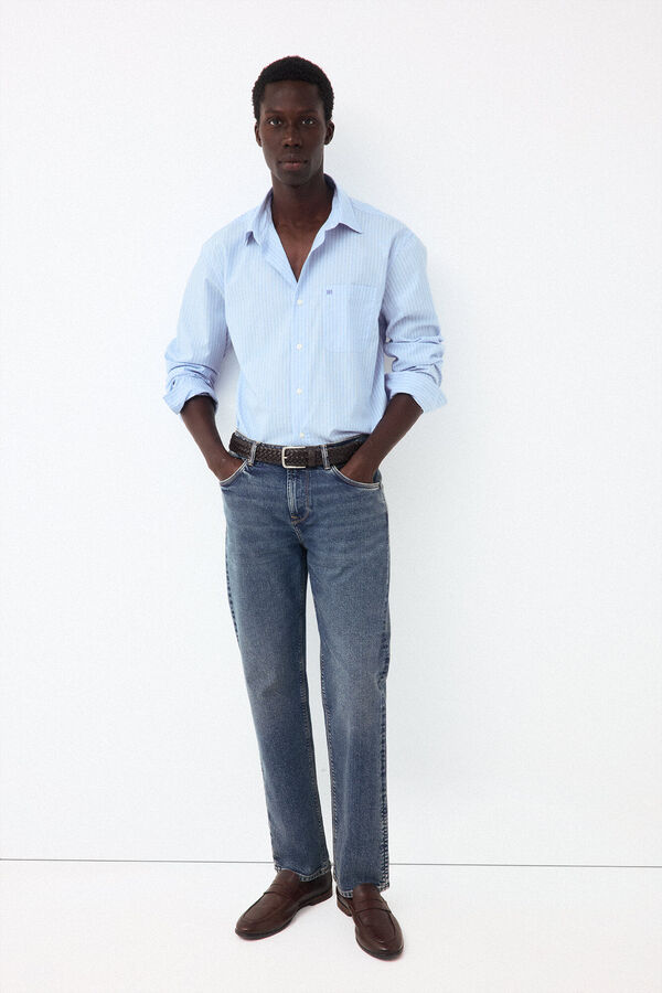 Pedro del Hierro Striped poplin relax fit shirt Blue