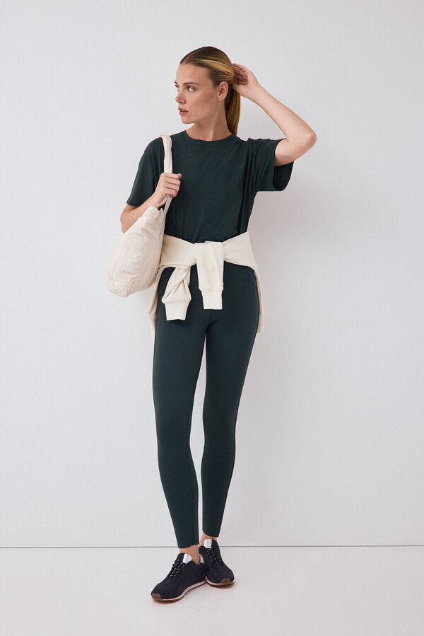 Pedro del Hierro Oversize activewear T-shirt with uneven hem Green
