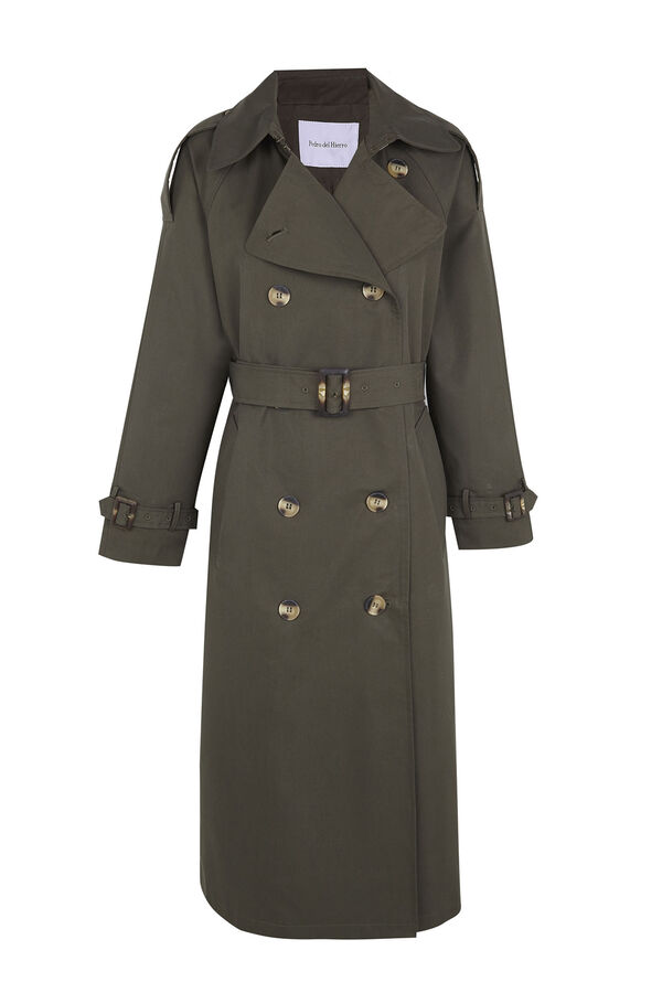 Pedro del Hierro Long trench coat with belt Green